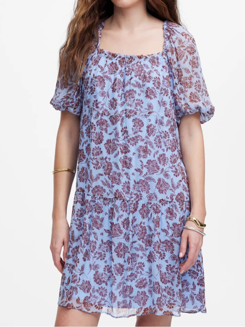 New Madewell Womens Puff-Sleeve Mini Dress in Floral Size 4